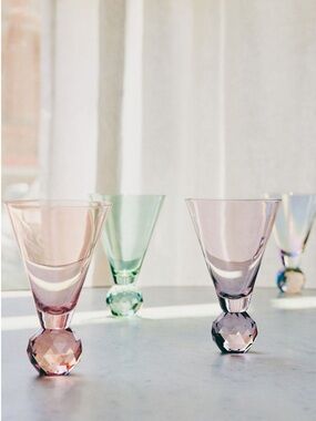 Anthropologie Gemma Pastel Pink, Mint & Lavender luster Faceted martini Glasses
